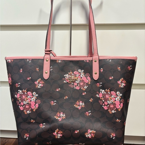 Coach Floral Pink and Brown Reversible Tote Bag - Picture 2 of 16